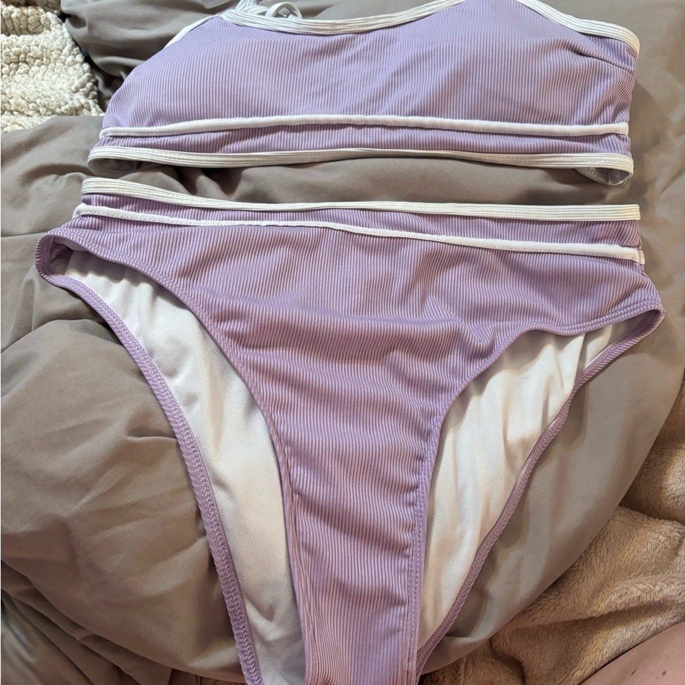 SHEIN Rib Contrast Binding Bikini Swimsuit